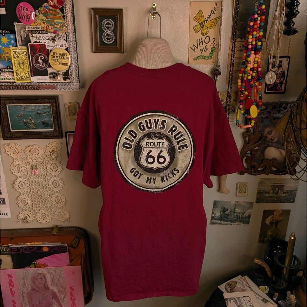 Old Guys Rule Route 66 Graphic T-Shirt Men's XL Red